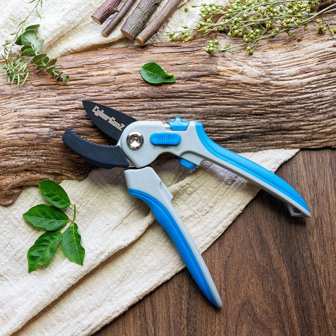 Anvil Pruning Shears - 8" Garden Shears Pruning, Heavy Duty Garden Clippers Handheld with Blue Adjustable Grip, Gardening Pruners Tool for Trimmin...