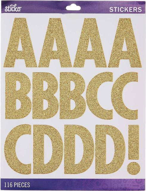 Sticko Alphabet Stickers, Regular X-Large, Gold Glitter Futura...