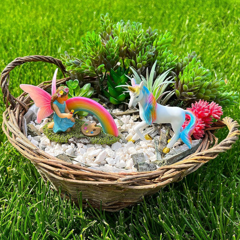 Mood Lab Fairy Garden - Unicorn Rainbow Set of 2 pcs - Miniature Figurines & Accessories Kit...