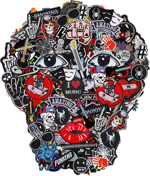 Meneng Embroidered Patches Iron-on Appliques: 30pcs Assorted Cool Punk Embroidery Sew-on Patch for Jackets Clothing...