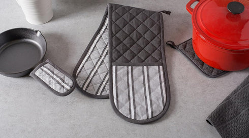 DII Double Strip Chef Kitchen Cooking & Baking Collection, Double Oven Mitt, 35x7.5, Mineral Gray...