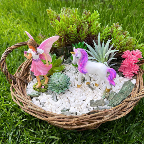 Mood Lab Fairy Garden - Fairy with Unicorn Set of 2 pcs - Miniature Figurines Statue Kit - Outdoor or House Decor...