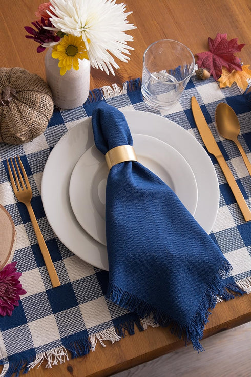 DII Heavyweight Fringed Check Tabletop Collection, Placemat Set, 13x19, Navy, 6 Piece...