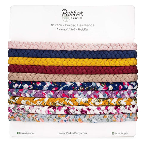 Parker Baby Co. Toddler Braided Headbands, Assorted (Pack of 10) Hair Accessories for Girls - Marigold Set...