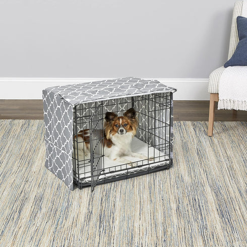 New World PeT Products Dog Crate Cover Featuring Teflon Fabric Protector, Dog Crate Cover Fits Midwest 24-Inch Dog Crates, Light Gray Designer Pat...