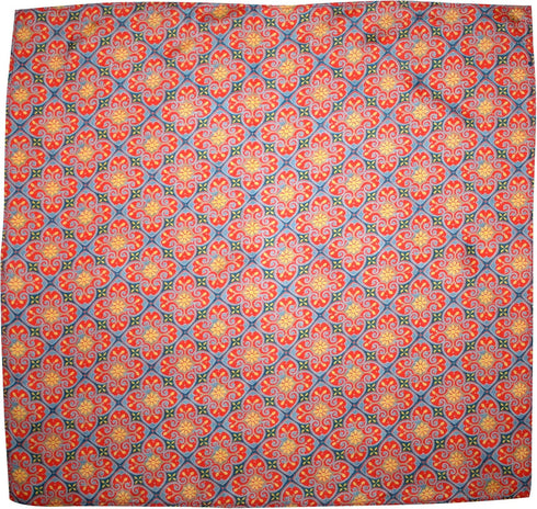 Elegant Red Gold Cathedral Print Silk Handkerchief Rich Arabesque Design – 100% Silk - Large 16” Square...