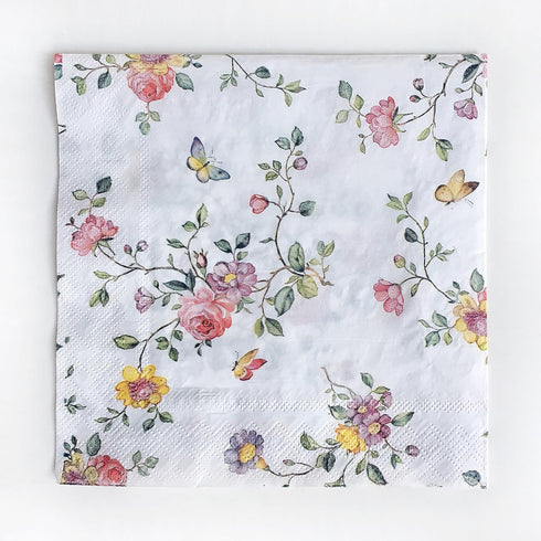 Colored Paper Napkins, 20 Count Shabby Chic Napkins for Wedding, Dinner Tea Party Shower (Butterfly & Flower II)...