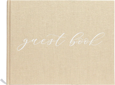 Pearhead Linen Wedding Guest Book with White Script - Classic Elegant Wedding Decor, Perfect for Bridal Showers and Weddings, Includes Pen For Gue...