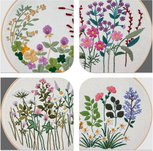 Maydear 4 Pack Embroidery Starter Kit with Pattern, Stamped Cross Stitch Kits for Beginners Adults with Embroidery Hoop and Instructions, Hand Emb...