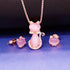Uloveido Cute Cat Shape Pink CrystaL Studs Earrings and Pendant Necklace for Teen Girls Y404...