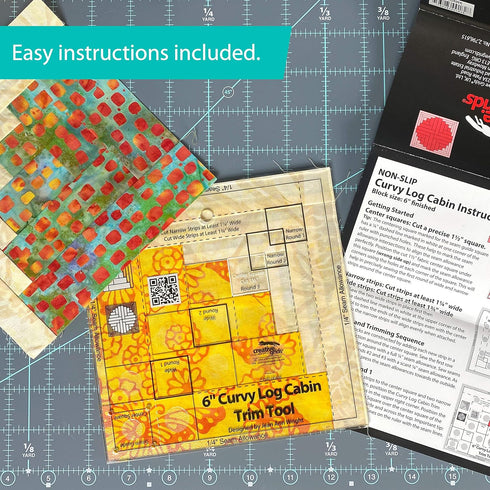 Creative Grids Curvy Log Cabin Trim Tool Quilt Ruler – CGRJAW6 – Made in USA, 6-1/2in x 6-1/2in, Non-Slip Grip Acrylic Quilting, Sewing, Crafting,...