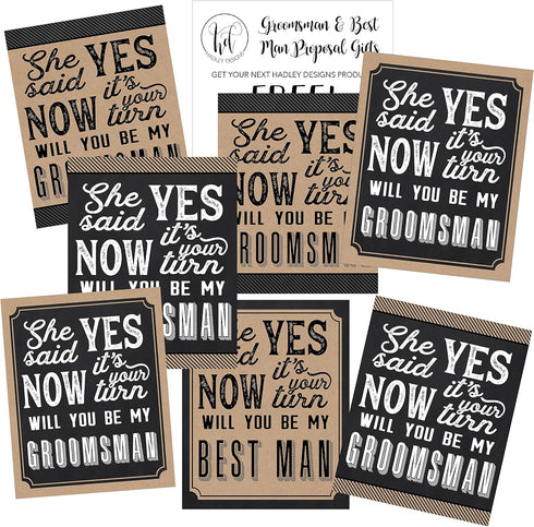 Hadley Designs 6 Will You Be My Groomsman + 1 BONUS Best Man Proposal Wine, Beer, Whiskey, Liquor Bottle Labels or Stickers Set for Groomsmen Part...