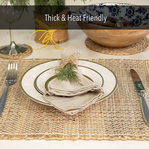Chardin Home Eco-Friendly Natural Jute/Hemp Placemats 13''x''19, Set of 4 Natural/Beige Table Mats | Perfect for Holidays, Thanksgiving, Christmas...