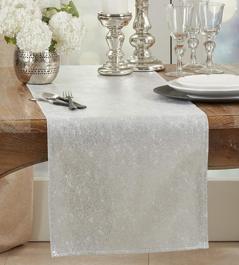 SARO LIFESTYLE Shimmering Evening Event Table Runner, 15" x 72", Silver...