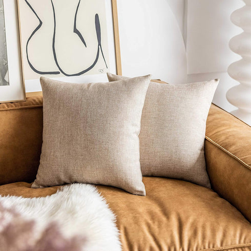 Demetex 18x18 Linen Pillow Covers Beige Farmhouse Square Decorative Accent Throw Pillows for Couch Kids Bed Room, Set of 2, 18x18 inches, Light Li...