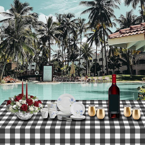 Childom 3 Pack Black and White Checkered Tablecloths 54"x108" Disposable Plastic Table Cloths Buffalo Plaid Tablecloths for Home,Halloween,Picnic ...