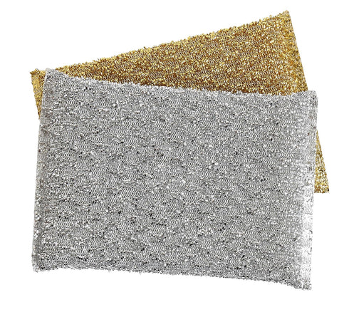 Gold and Silver Kitchen Sponge Scrubber, Heavy Duty Metallic Sink, Pot, Dish Washing Scrubber Non-Scratch, Non-Metal, Kosher Sponge, Pack of 12 (S...