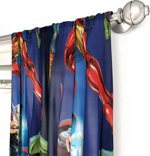 Jay Franco Kids Window Drapes - 4 Piece Curtain Set Includes 2 Tiebacks, Beautiful Bedding Room Décor and Easy Set Up, Blue - Avengers, 63 Inch...