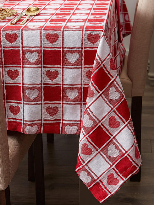 DII Valentine's Day Tablecloth Check Collection, Tablecloth, 52x52, Checkered Hearts...
