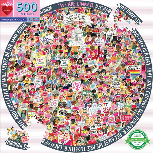 eeBoo: Piece and Love Women March! 500 Piece Round Circle Jigsaw Puzzle, Puzzle for Adults and Families, Glossy, Sturdy Pieces and Minimal Puzzle ...
