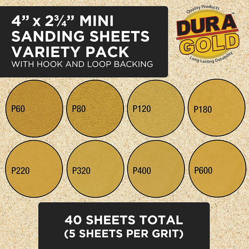 Dura-Gold Sanding Stick Kit with Ergo Handle Yellow Flat with 40 sheet Sandpaper Starter Kit...