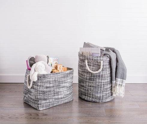 DII, Woven Paper Storage Basket, Collapsible and Convenient, Round, 13.75x13.75x12Tweed Black...