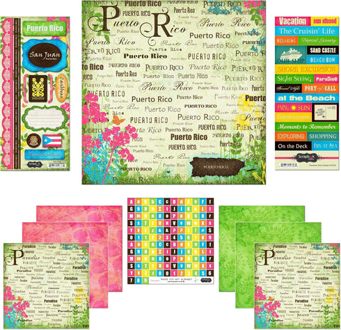 Scrapbook Customs Themed Paper and Stickers Scrapbook Kit, Puerto Rico Paradise, 12 inch by 12 inch...