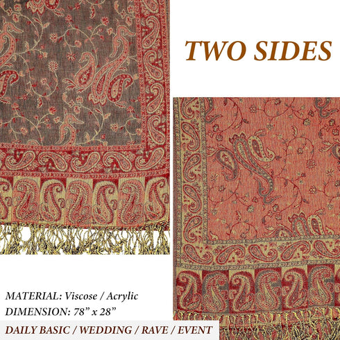 Achillea Reversible Paisley Pashmina Rave Scarf – Exotic Indian Shawls and Wraps for Evening Dresses, Festivals, All Seasons...