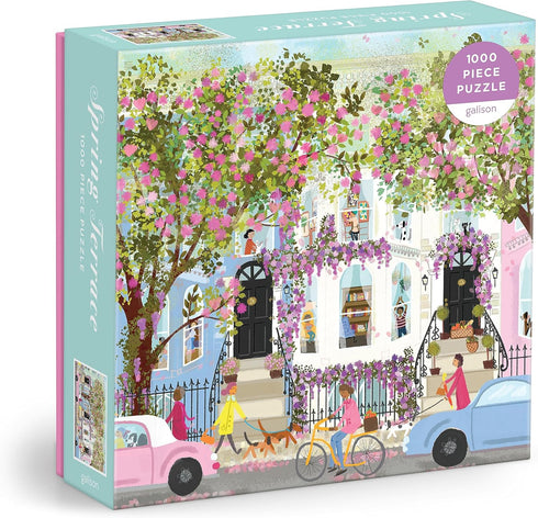 Galison Spring Terrace – 1000 Piece Joy Laforme Puzzle Featuring a Magnolia Filled Neighborhood Day On A Spring Day...
