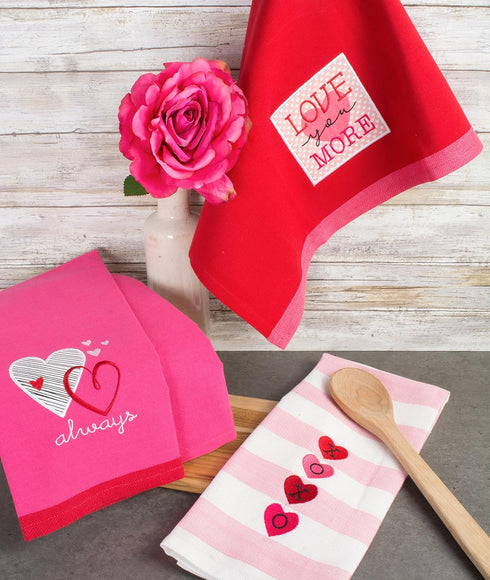 DII Valentine's Day Collection Kitchen, Dishtowel Set, 18x28, Embellished Hearts, 3 Piece...