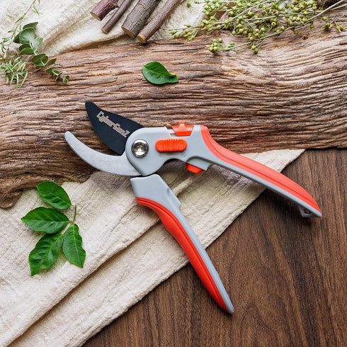 Bypass Pruning Shears - 8" Garden Shears Pruning, Heavy Duty Garden Clippers Handheld with Orange Adjustable Grip, Gardening Pruners Tool for Trim...