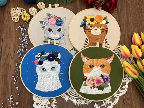 hi stone 4 Embroidery Sets for Beginners, DIY Adult Beginner Cross Stitch Kits, 4 Cross Stitch Kits, 2 Embroidery Hoops,Scissors,Needles,Needlepoi...