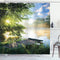 Ambesonne Landscape Shower Curtain, Fishing Pier by River in The Morning Clouds and Trees Nature Image, Cloth Fabric Bathroom Decor Set with Hooks...