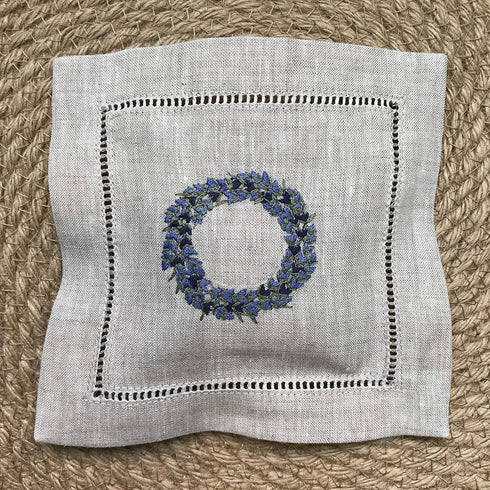 Hand embroidered lavender pillow sachet bag “Lavender crown” natural linen cushion 6"x6", set of 3...