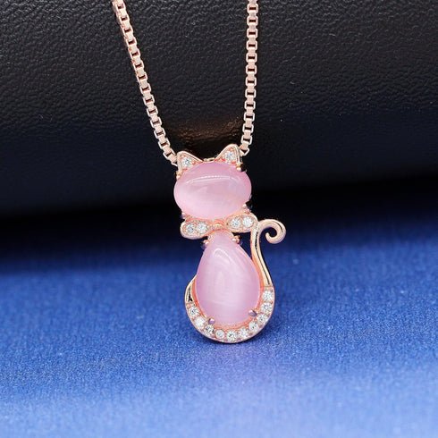 Uloveido Cute Cat Shape Pink CrystaL Studs Earrings and Pendant Necklace for Teen Girls Y404...