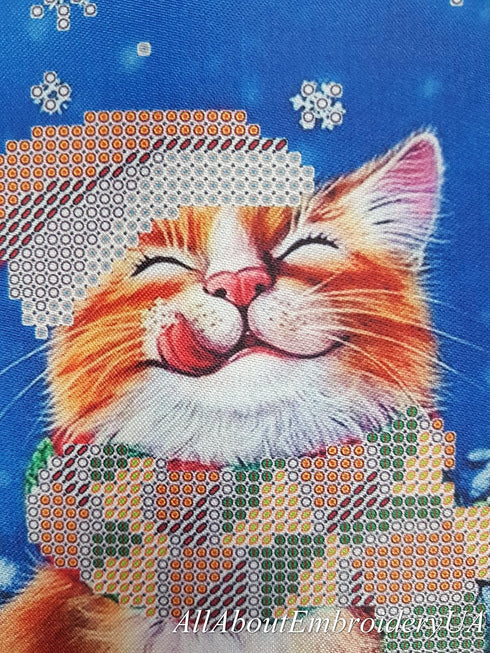 AllAboutEmbroideryUA Bead Embroidery kit Christmas Cat Beaded Cross Stitch kit Needlepoint Handcraft Tapestry kit......