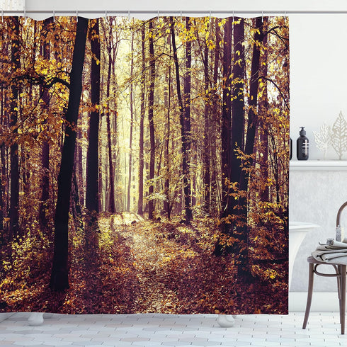 Ambesonne Forest Shower Curtain, Mysterious Atmosphere Misty Woods Tree Nature Landscape Image, Cloth Fabric Bathroom Decor Set with Hooks, 69" W ...