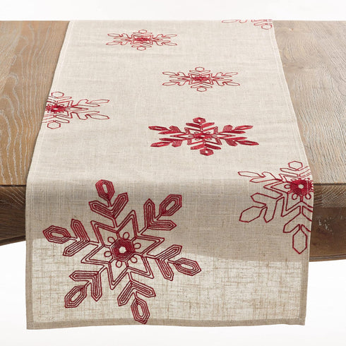 Saro Lifestyle Embroidered Snowflakes Table Runner, 16"x54", Red...