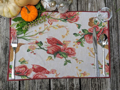 Tache Spring Placemats Floral Sweet Red Roses Birds Placemat - Shabby Chic Vintage Tapestry Kitchen Dining Dinner Linens Floral Table Mat - Set of...