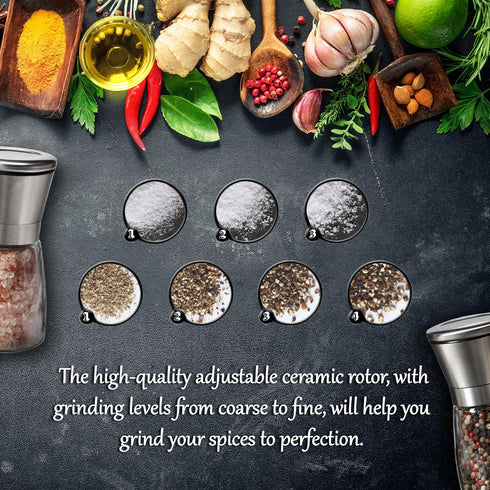 Professional Salt and Pepper Grinder – Premium Stainless Steel Salt and Pepper Shaker with Ceramic Spice Grinder Mill for Adjustable Coarseness...