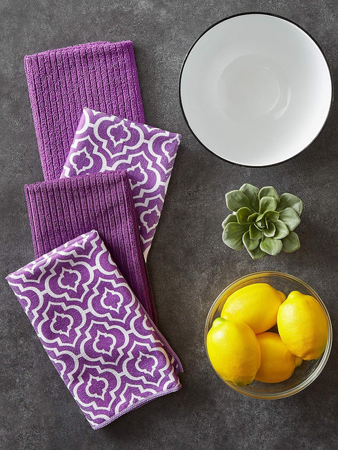 DII Cleaning Collection Multi-Purpose Microfiber, Eggplant Lattice, Dishtowel Set...