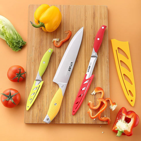 Chef Knife, 3PCS Kitchen Knife, Multicolor Stainless Steel Sharp Chef Knife Set, 8 Inch Chef's Knife, 4.5 Inch Utility Knife, 4 Inch Paring Knife ...