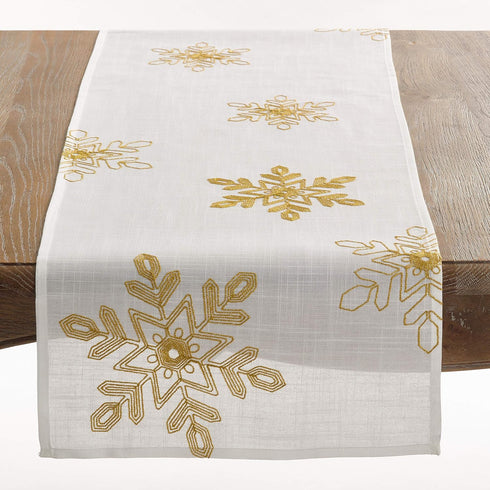Saro Lifestyle Embroidered Snowflakes Table Runner, 16"x54", Gold...