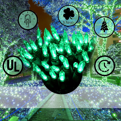 Holiday Essence 100 LED Green St Patrick's Day Christmas String Lights, 26.9 Ft Green Wire String Lights for Indoor and Outdoor Decorative Use Pat...