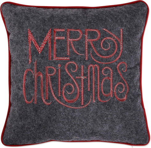 Pillow Perfect Merry Christmas Throw Pillow, 11.5 in. L X 11.5 in. W X 5 in. D, Grey...