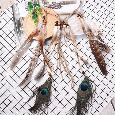 Jstyle Jewelry Set for Women, Feather Headdress Dangle Earrings Leather Suede Choker Necklace Bracelet Hippie Bohemian Retro Jewelry A...