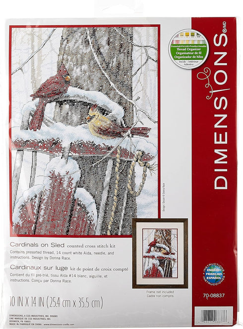 Dimensions Counted Cross Stitch Kit 'Cardinals on Winter Sled', 14 Count White Aida, 10" x 14"...