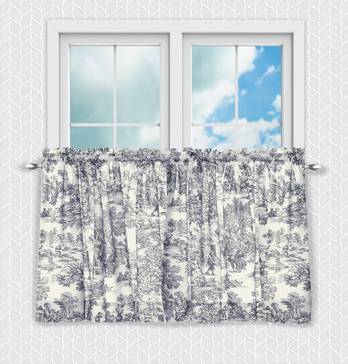 Victoria Park Toile 68-Inch-by-30 Inch Tailored Tier Curtains, Blue...