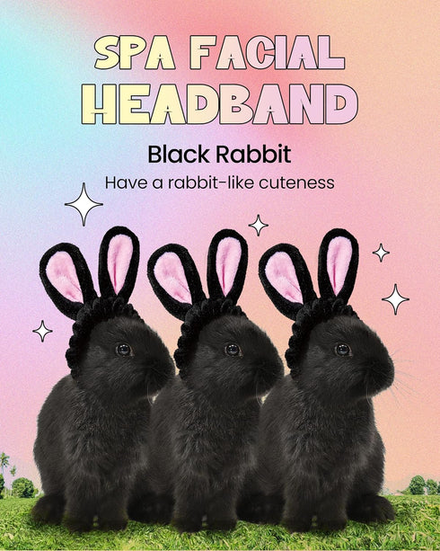 CHASIN' RABBITS Spa Headband for Washing Face – Black Rabbit | Skincare Headbands Makeup Headband for Washing Face | Black Headband Hair Styling A...