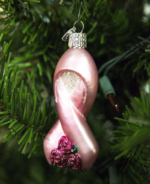 Old World Christmas Pink Ribbon with Roses Glass Blown Ornament for Christmas Tree...